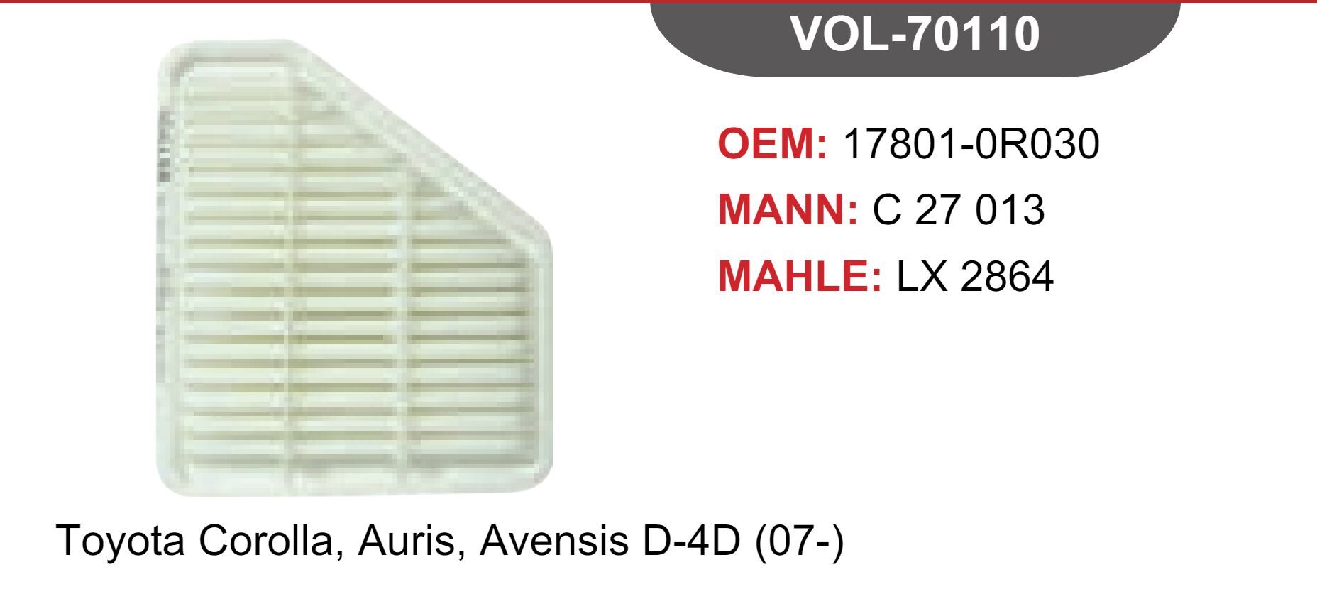 HAVA FİLTRESİ TOYOTA COROLLA AURİS AVENSİS D-4D (07-)