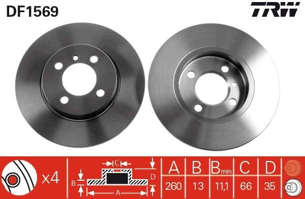 ÖN FREN AYNASI KÜÇÜK RENAULT R9-R11-R19-R21 CLIO I 91 96 CLIO II 98 CLIO SYMBOL 00 09 KANGOO 97 MEGANE I 96 SYMBOL II 08 238x20.1 HAVALI 4 DELİK 7700756572-7701204286