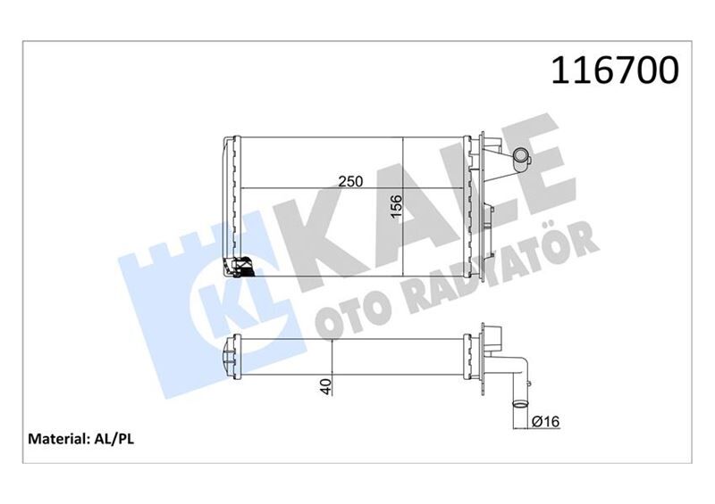 KALORİFER RADYATÖRÜ FIAT TEMPRA 95>01 TİPO 95>01 ALFA ROMEO 145 95>01 146 94>01 155 92>97 250x158x42 2 SIRA AL PL SİSTEM 7754065-7582699-7754068