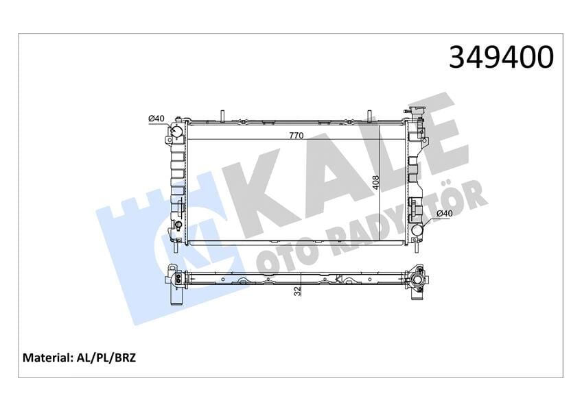RADYATÖR CHRYSLER VOYAGER IV-DODGE CARAVAN 3.3 3.8 00<08 AT-MT AC-NAC BRAZING 770X408X32 SU RAD YATÖRÜ 4809225 -4809168AC-4809219AD