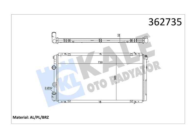 351020 MOTOR SU RADYATÖRÜ RENAULT MASTER II 01> OPEL MOVANO 01> 1.9dCi 2.5dCi 2.8 DTI MT AC-NAC BRAZING 730x388x32 7701043693-7701046210-2140000QAH