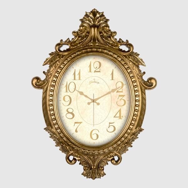 DUVAR SAATİ ALTIN SARISI ÇERÇEVE İÇİN KREM RENGİ ÇAP:73cm x 54cm VİNTAGE TAÇLI EKSİTME DEKORATİF AMERİKAN BRİSTOL KADRAN AKAR SANİYELİ MEKANİZMA AKRİLİK BOYA ABS HAMMADDE MİNERAL CAM SAAT 731-SB