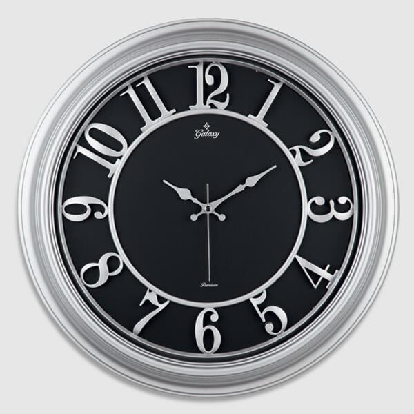 DUVAR SAATİ GRİ ÇERÇEVE İÇİ SİYAH 46CM KABARTMA RAKAMLI SELEFON KORUMALI AMERİKAN BRİSTOL KADRAN METAL AKREP/YELKOVAN/SANİYE AKAR SANİYELİ MEKANİZMA AKRİLİK BOYA ABS HAMMADDE MİNERAL CAM SAAT 1963-G