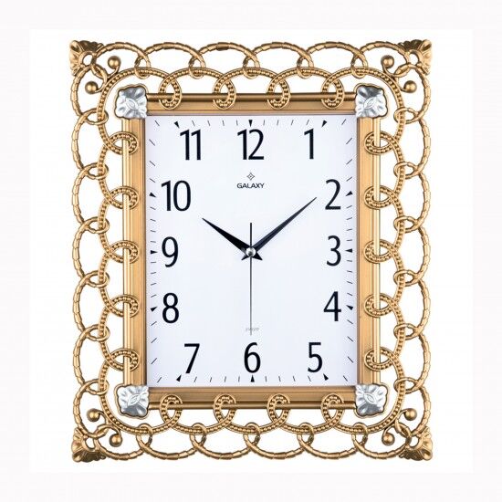 DUVAR SAATİ ALTIN SARISI ÇERÇEVE ÇAP:32.3CMX 37.5CM PVC KADRAN SESSİZ AKAR MAKİNE MİNERAL CAM AKRİLİK BOYALI 2 RENK ABS KASA KADRAN BASKI ALANI: 105X170MM KADRAN ÖLÇÜSÜ: 190X241MM SAAT 76-AG