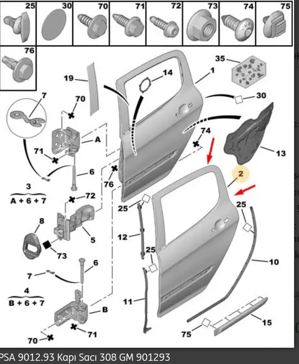SAĞ ARKA KAPI SACI PEUGEOT 308 - OEM 9012.93,901293
