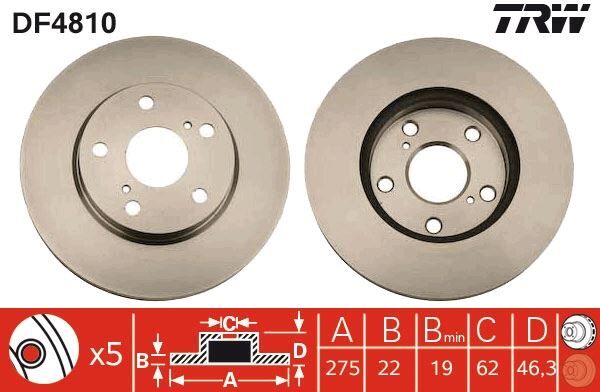 ÖN FREN DİSKİ HAVA KANALLI TOYOTA AURIS COROLLA 1.6L 1ZR-FE benzinli ZRE151 07-12 / 1.33L 1NR-FE NRE150 6 vites 10-12 275 ÇAP X 5 BİJON - Takım disk fiyatıdır 4351212670