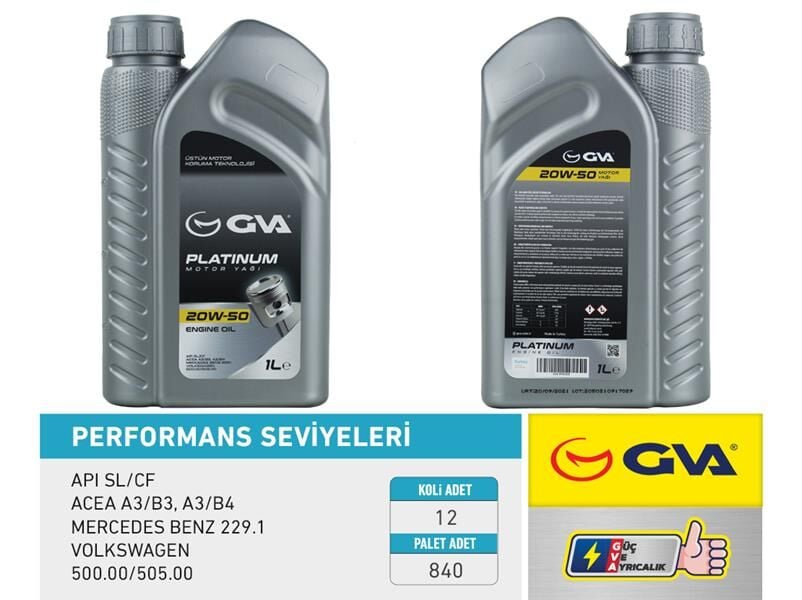 MOTOR YAĞI 20W50 1 LT PLATINUM MİNERAL API SL/CF 20W50