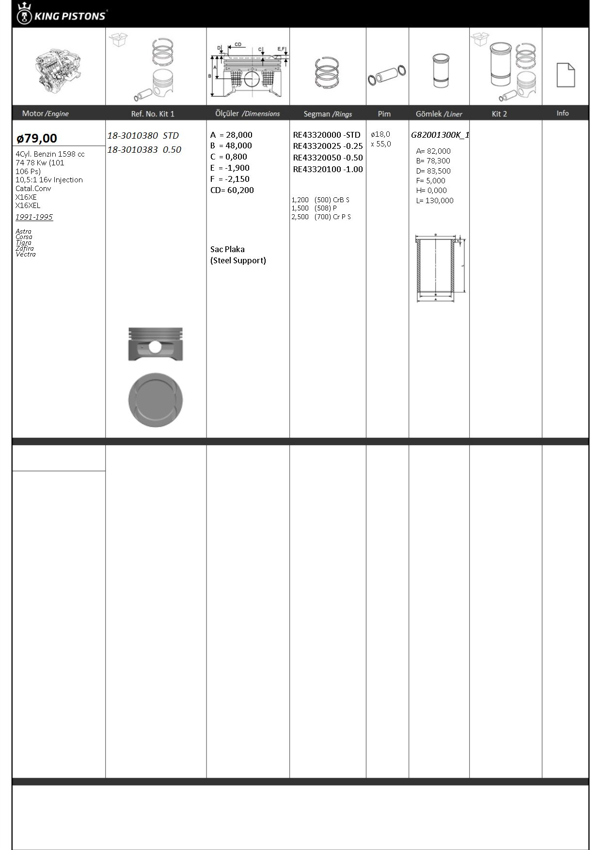 PİSTON SEGMAN 050 79mm (OPEL: ASTRA-CORSA-TİGRA-ZAFİRA-VECTRA) (X16XE-X16XEL)