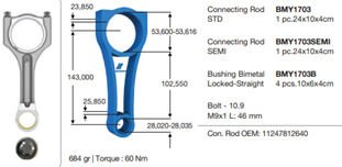 PISTON KOLU BMW N47 C20 B47 C20 E60 F10 F20 F30 E90 E84 E83 F25 E92 E93 F32 F34 F36 / MINI R55 R56 R57 R58 R59 R60 R61 / TOYOTA AVENSIS VERSO 1.6L 1WW WWT270 WAR20 D4-D dizel 03-08 11247812640-13201WA010