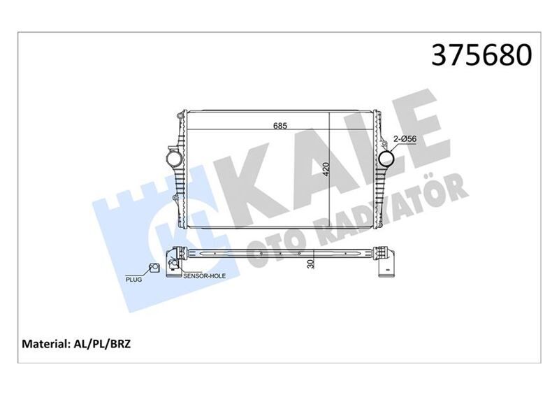 INTERCOOLER VOLVO S60 I 384 2.0T 00<10-S80 I 184 2.4D 01<06-V70 II 285 2.4D 01<08-XC70 I CROSS COUNT RY 295 D5 VX AWD 02<08 BRAZING 30MM TURBO RADYATÖRÜ 30741580-30748809-31274554-8649471
