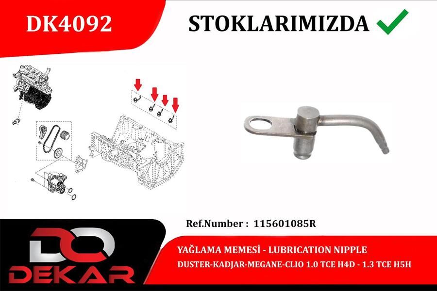YAĞLAMA MEMESİ DUSTER-KADJAR-MEGANE-CLİO 1.0 TCE H4D-1.3 TCE H5H  115601085R