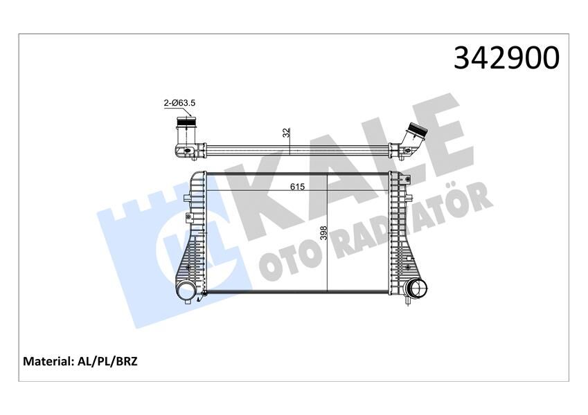 TURBO RADYATÖRÜ INTERCOOLER PASSAT-TIGUAN-SHARAN-ALHAMBRA 2.0TDI 08 > 615X398X32 AL-PL-BRZ  3C0145805AN-3C0145805AK-3C0145805AM