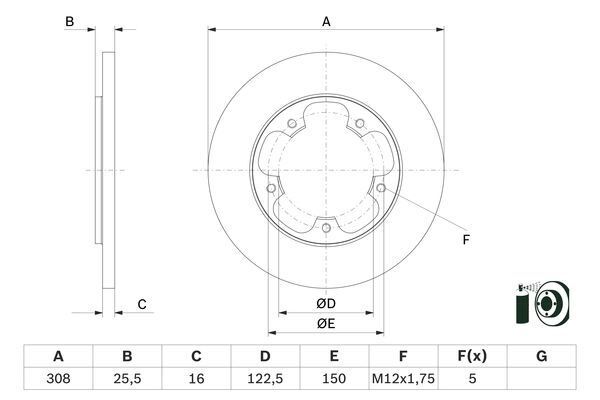 ARKA FREN DISKI TRANSIT V363 14> TEK TEKER A.CEKER DUZ 308MM 5 BIJON  BK312A315AB-KK312A315AA-1815599