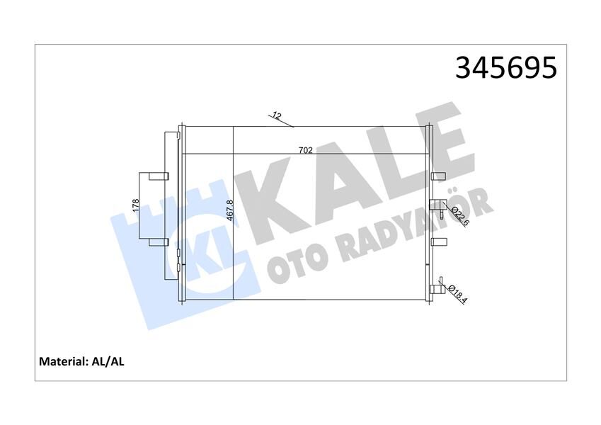 KLİMA RADYATORU KONDENSERİ TRANSİT CUSTOM V362 12> TRANSIT V363 14> 2.2 TDCİ 717x467 AL AL  BK2119710AB-1778169-BK2119710
