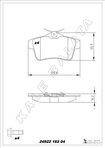 ARKA FREN BALATASI PEUGEOT P3008 09>16 P5008 09>17 P508 10>18 P308 GTI-RZC 10>14 CITROEN C4 09>16 DS4-DS5 11>15