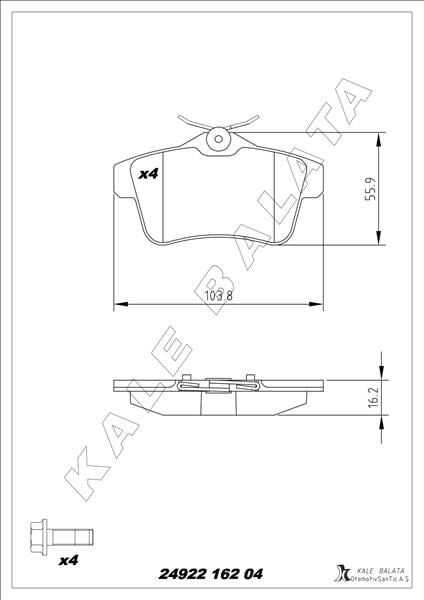 ARKA FREN BALATASI PEUGEOT P3008 09>16 P5008 09>17 P508 10>18 P308 GTI-RZC 10>14 CITROEN C4 09>16 DS4-DS5 11>15