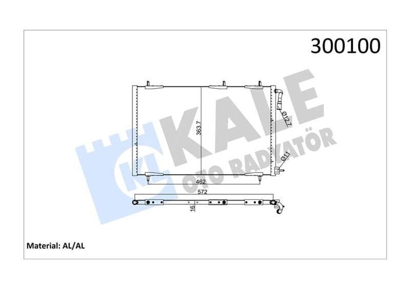 KLİMA RADYATÖRÜ KONDENSER PEUGEOT P206 98>09 1.1-1.4-1.6-2.0-1.4HDI-1.6HDI MT KURUTUCUSUZ 552x363x16