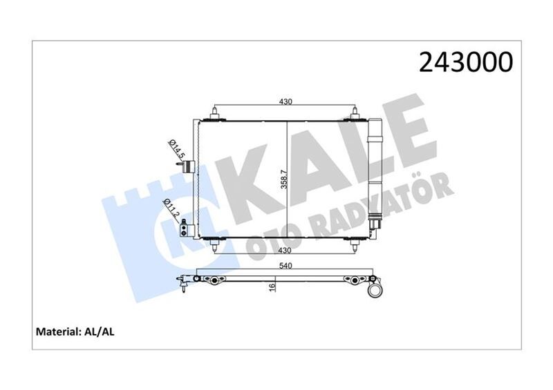 KLİMA KONDENSERİ PARTNER 02> BERLINGO 02>XSARA 00-05 1.9D-2.0HDI 364x16  6455.AT-6455.Y9-6455.CV