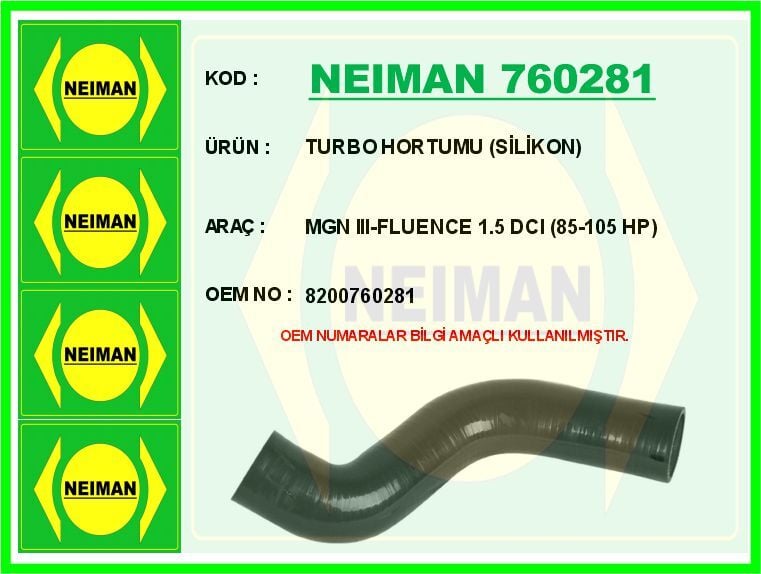 TURBO HORTUMU SİLİKON MGN III-FLUENCE 1.5 DCI 85-105 HP