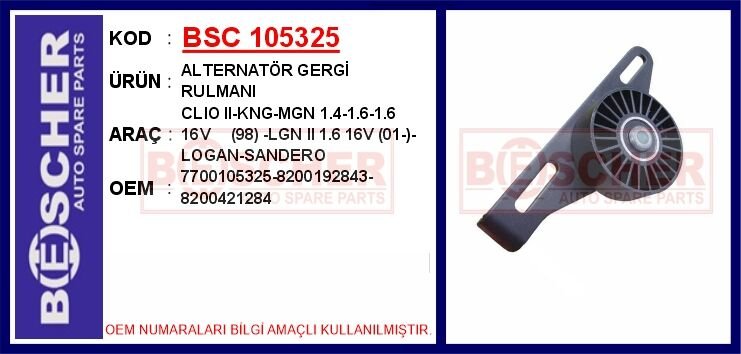 ALTERNATÖR GERGİ RULMANI CLIO II-KNG-MGN 1.4-1.6-1.6 16V 98 -LGN II 1.6 16V 01- -LOGAN-SANDER