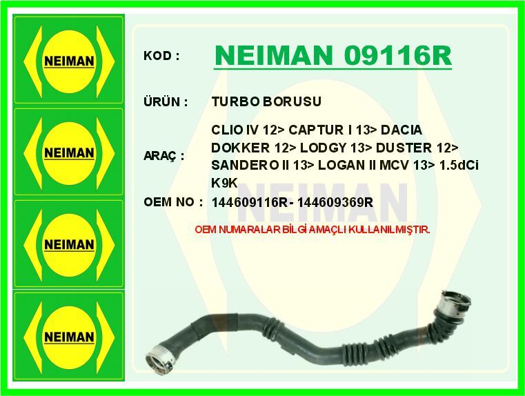 TURBO BORUSU RENAULT CLIO IV 12> CAPTUR I 13> DACIA DOKKER 12> LODGY 13> DUSTER 12> SANDERO II 13> L OGAN II MCV 13> 1.5dCi K9K