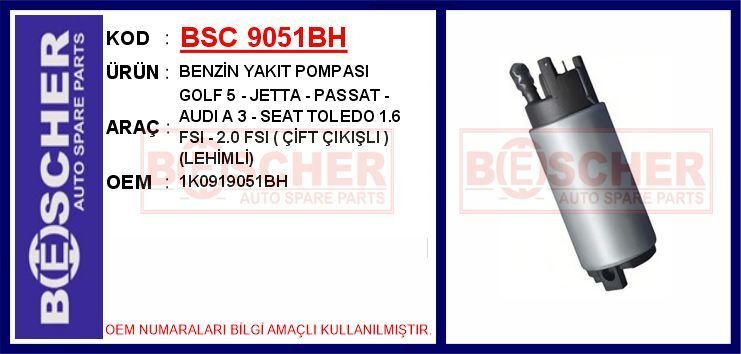 BENZİN YAKIT POMPASI GOLF 5 - JETTA - PASSAT - AUDI A 3 - SEAT TOLEDO 1.6 FSI - 2.0 FSI ÇİFT ÇIKIŞ