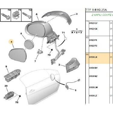 DIŞ DİKİZ AYNA CAMI SOL PEUGEOT P207 07>15 P308 07>14 ELEKTRİKLİ