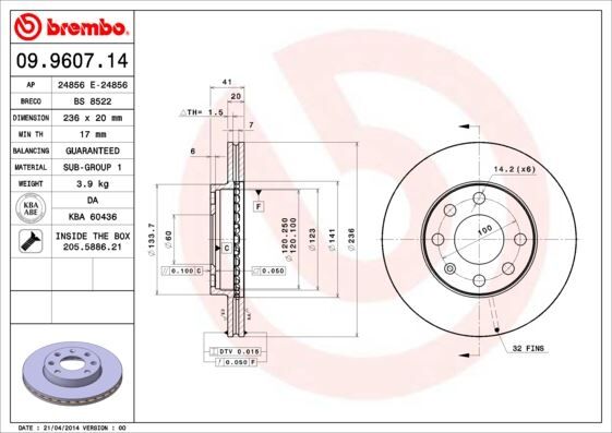 ÖN FREN AYNASI CORSA B-ASTRA F-VECTRA A-ASCONA C-COMBO B 94-01 AVEO-KALOS 03> 246x19.9x4DLxHAVALI 90511111-93182291-93281952