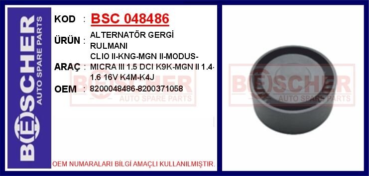 ALTERNATÖR GERGİ RULMANI CLIO II-KNG-MGN II-MODUS-MICRA III 1.5 DCI K9K-MGN II 1.4-1.6 16V K4M-K4J