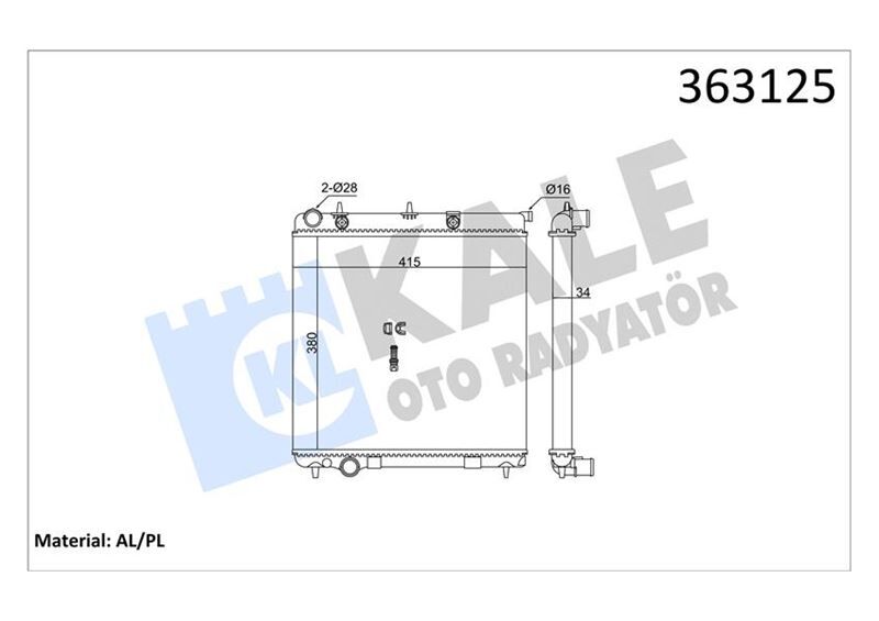 BRAZING VERSİYONU KL297000 PEUGEOT 206 207 - CITROEN C2 C3 1.4HDI 70 ECO 02 > MT AC/NAC MEKAN İK 380X415X34 SU RADYATÖRÜ  133354-133361-133362-133374