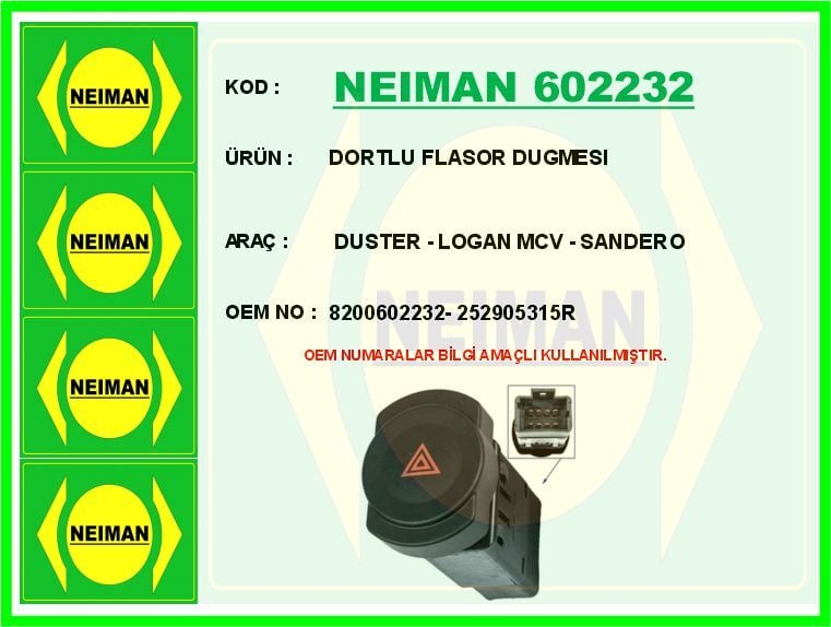 DORTLU FLASOR DUGMESI DUSTER - LOGAN MCV - SANDERO