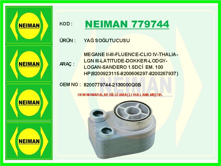 YAĞ SOĞUTUCUSU MEGANE II-III-FLUENCE-CLIO IV-THALIA-LGN III-LATITUDE-DOKKER-LODGY-LOGAN-SANDERO 1.5D