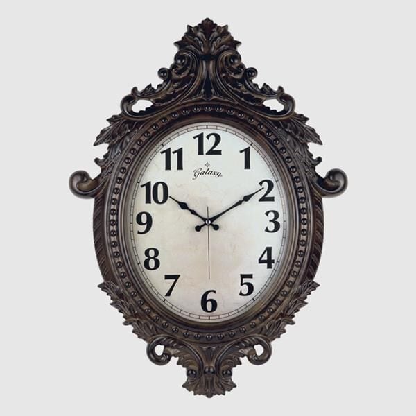 DUVAR SAATİ KAHVERENGİ ÇERÇEVE ÇAP:73cm x 54cm VİNTAGE TAÇLI EKSİTME DEKORATİF AMERİKAN BRİSTOL KADRAN AKAR SANİYELİ MEKANİZMA AKRİLİK BOYA ABS HAMMADDE MİNERAL CAM  SAAT 731-K