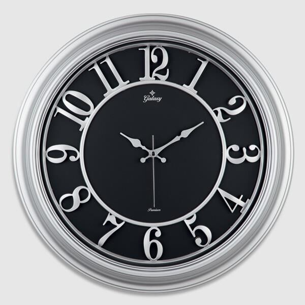 DUVAR SAATİ GRİ ÇERÇEVE İÇİ SİYAH 46CM KABARTMA RAKAMLI SELEFON KORUMALI AMERİKAN BRİSTOL KADRAN METAL AKREP/YELKOVAN/SANİYE AKAR SANİYELİ MEKANİZMA AKRİLİK BOYA ABS HAMMADDE MİNERAL CAM  SAAT 1963-G