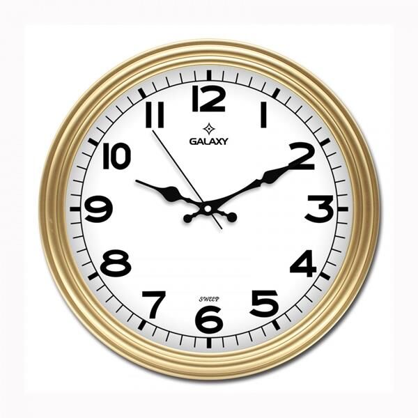 DUVAR SAATİ ALTIN SARISI ÇERÇEVE ÇAP:30CM AKRİLİK BOYALI ABS ÇERÇEVE MİNERAL CAM SESSİZ AKAR MAKİNE PVC KADRAN KADRAN ÖLÇÜSÜ: 286MM  SAAT 200-A