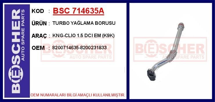 TURBO YAĞLAMA BORUSU KNG-CLIO 1.5 DCI EM K9K ALÜMİNYUM BORU