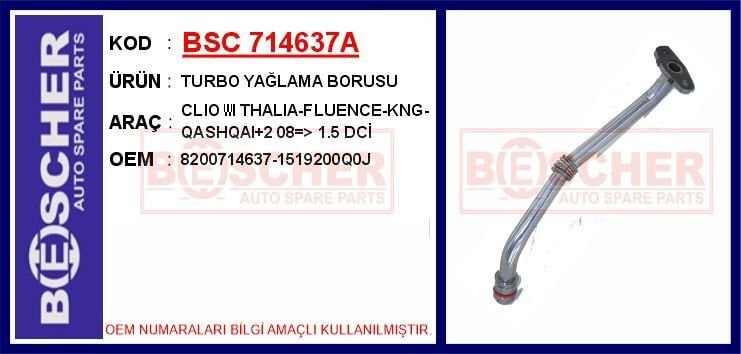 TURBO YAĞLAMA BORUSU CLIO III THALIA-FLUENCE-KNG-QASHQAI 2 08 > 1.5 DCİ ALÜMİNYUM BORU