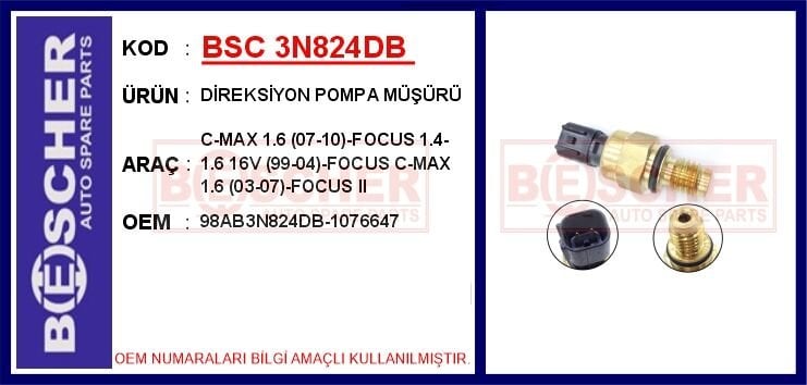 DİREKSİYON POMPA BASINÇ MÜŞÜRÜ FORD FOCUS 98> KALIN DİŞ: 12x1.75