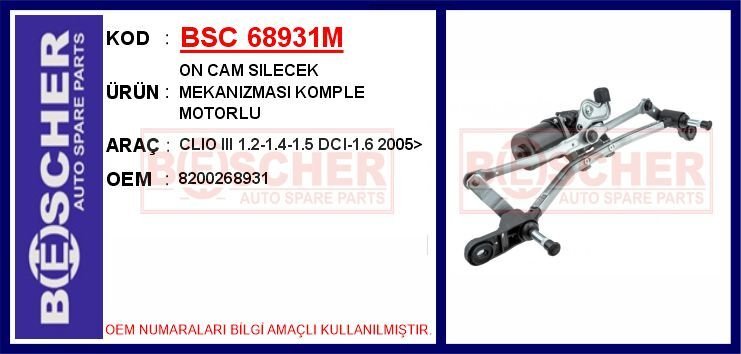 ÖN CAM SİLECEK MEKANİZMASI MOTORLU RENAULT CLIO III 05>