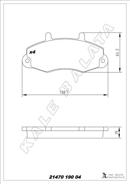 ÖN BALATA FORD TRANSİT T12 2.0 2.5 DI 2.5TD 2.5 TDİ 88-03.00 ÇAP 138.8- 64 -18.8 KALE 21470A0000KD11  92VB2K021AB-92VB2K021AC