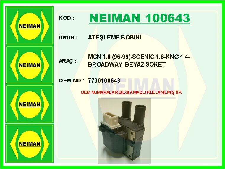 ATEŞLEME BOBINI MGN 1.6 96-99 -SCENIC 1.6-KNG 1.4-BROADWAY BEYAZ SOKET