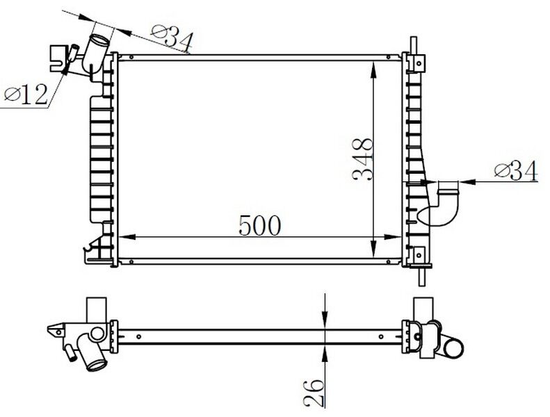 RADYATÖR BRAZİNG VECTRA B 2.0 DTI 16V AC KLİMASIZ MEK 500x348x26