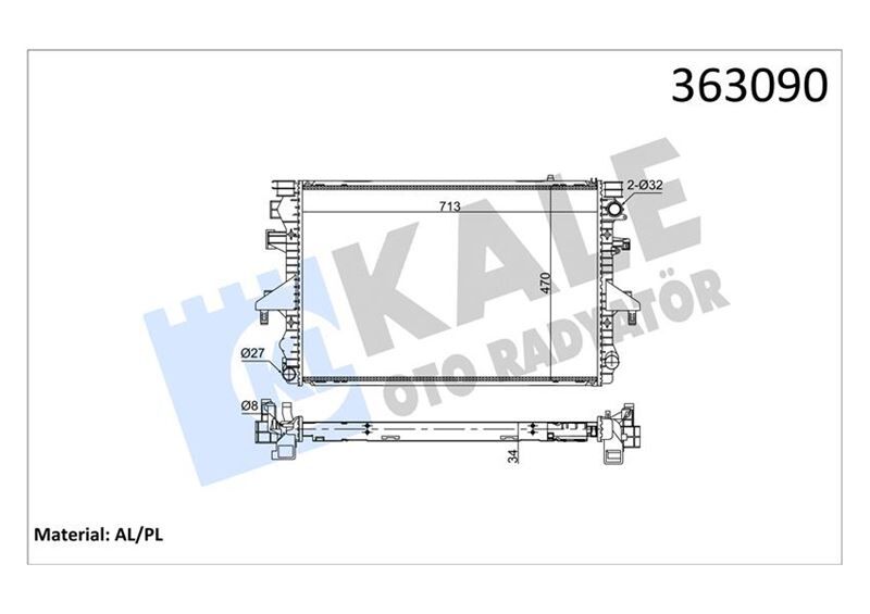 BRAZING VERSİYONU KL354000 VOLKSWAGEN TRANSPORTER V MULTIVAN V 2.5TDI 03<09 AT/MT AC/NAC MEKA NİK 713X470X34 SU RADYATÖRÜ  7H0121253G-7H0121253J-7H0422847A