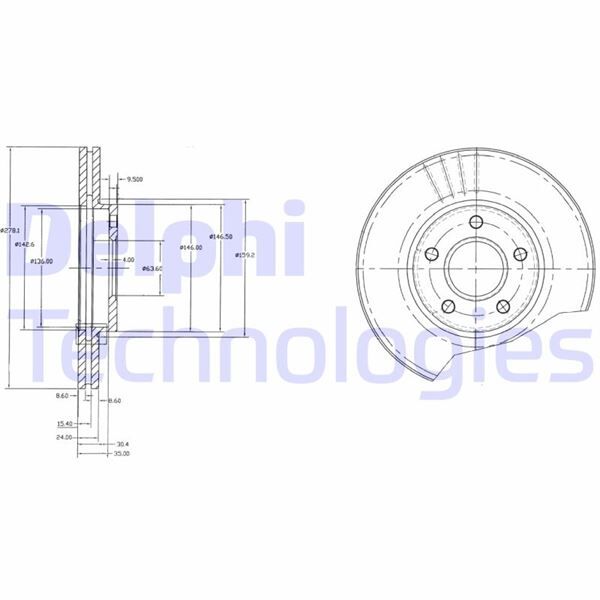 ON FREN DISK AYNASI CONNECT 1.8TDCI 02>13 ABS LI 278x24x5DL HAVALI  2T141125CC-1361298-1361300