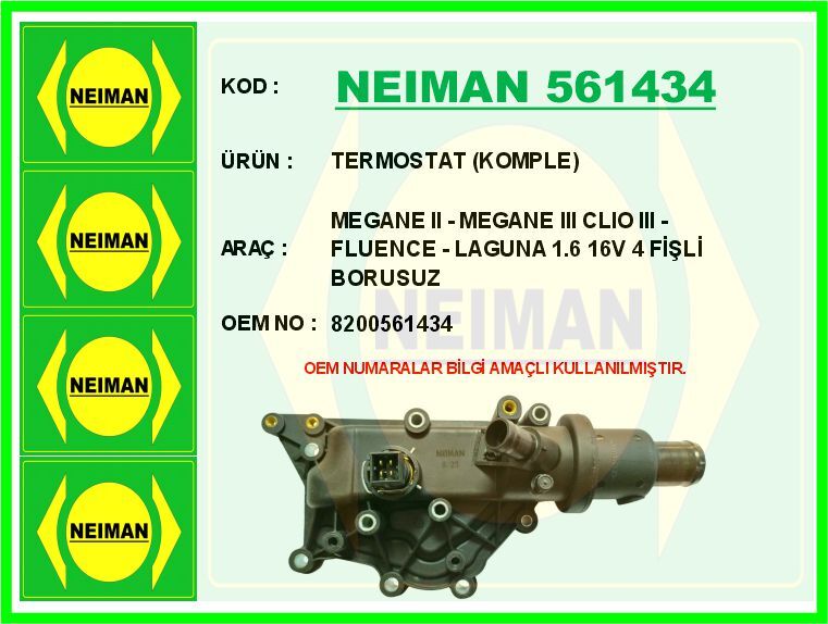 TERMOSTAT KOMPLE MEGANE II - MEGANE III CLIO III - FLUENCE - LAGUNA 1.6 16V 4 FİŞLİ BORUSUZ