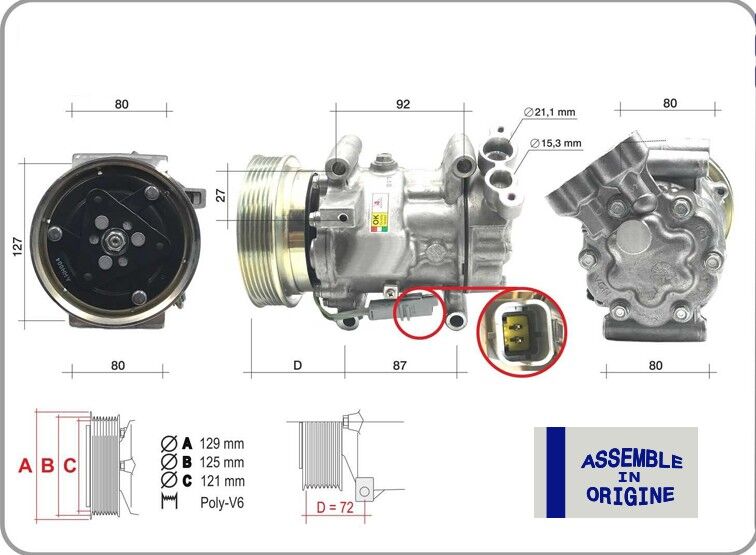 KLİMA KOMPRESÖRÜ SIFIR ÜRÜN RENAULT CLIO III 04>12 KANGOO II 08> MODUS 04> MICRA III 03>10 QASHQAI J10 06>13 1.5dCi K9K 12V 6 KANAL 125MM MERCEDES CITAN W415 12>