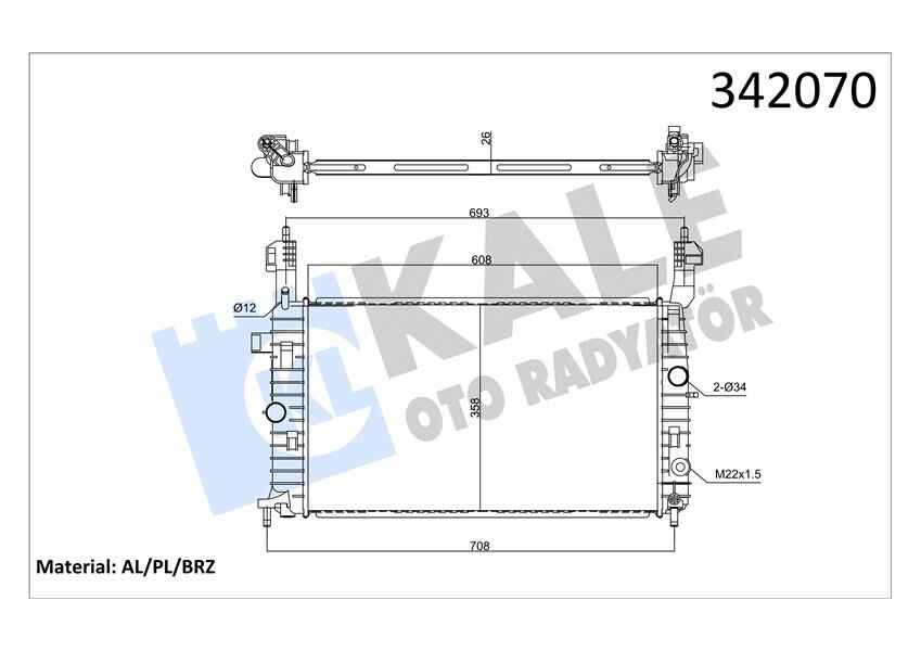 MOTOR SU RADYATÖRÜ OPEL MERIVA 1.4 16V Z14XEP 1.6 16V Z16XE-Z16SE 1.8 16V Z18XE AC KLİMASIZ MEK P L-AL 608x358x26