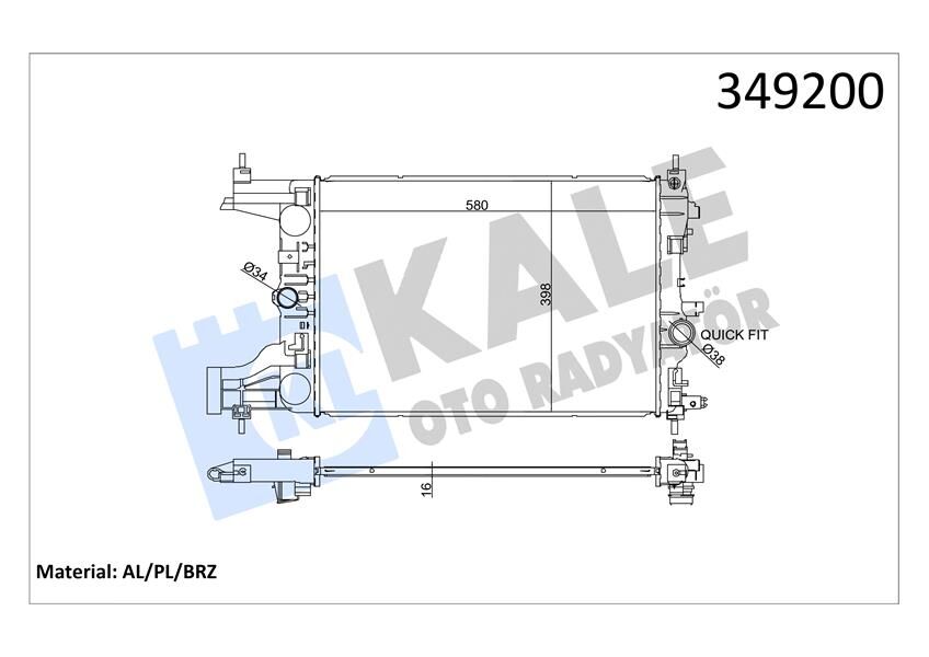 RADYATÖR MEKANİK ASTRA J-ZAFIRA TOURER C-CRUZE 1.4-1.6 AL/PL/BRZ 580x398x16