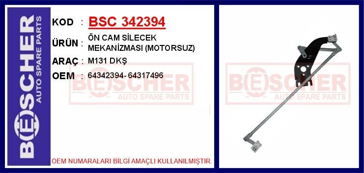 ÖN CAM SİLECEK MEKANİZMASI MOTORSUZ M131 DKŞ