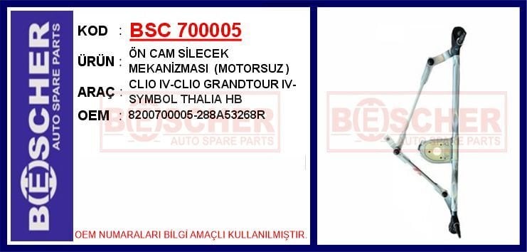ÖN CAM SİLECEK MEKANİZMASI MOTORSUZ CLIO IV-CLIO GRANDTOUR IV-SYMBOL THALIA HB  8200700005-288A53268R